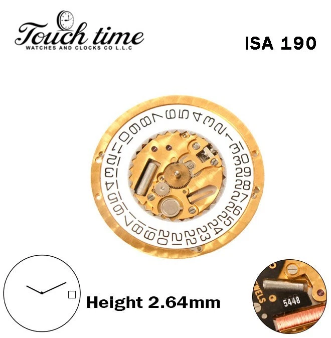 ISA 190 حركة كوارتز سويسرية - H: 2.64mm - أبيض قرص عند 3-2 عقارب - Without Stem. thumbnail 2