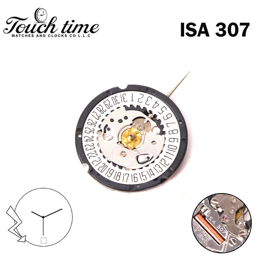 ISA 307 سويسري صناعة ساعة حركة - 3عقارب - أبيض قرص التاريخ عند 6 - One Jewel thumbnail 2