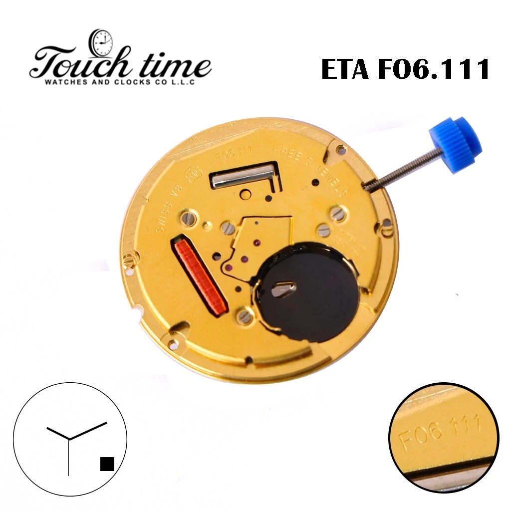 ETA F06.111 Swiss Quartz Movement, White Date Disk at 4, 3 Hands, Height 3(4.48)