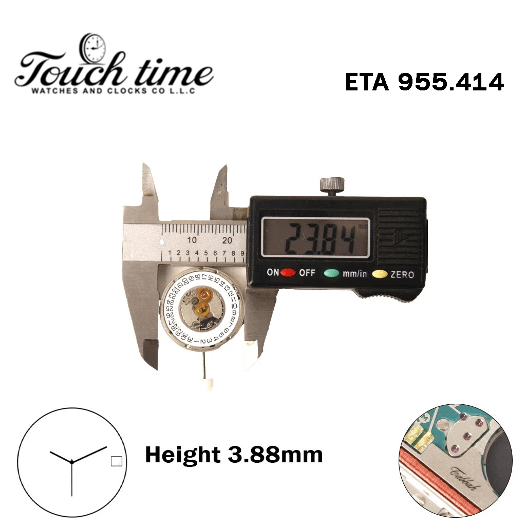 ETA 955.414 - TABBAH - سويسري صناعة حركة - أبيض قرص عند 3-3 عقارب - H: 3.88mm. thumbnail 4