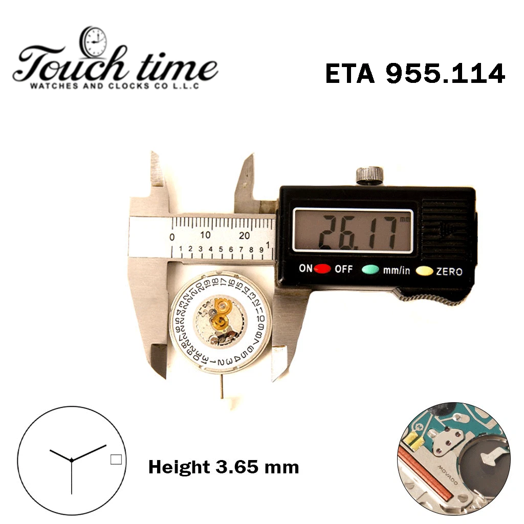 ETA 955.114-MOVADO-Swiss Made Movement-White Disk At 3 -3 Hands-H:0(3.65mm). thumbnail 4