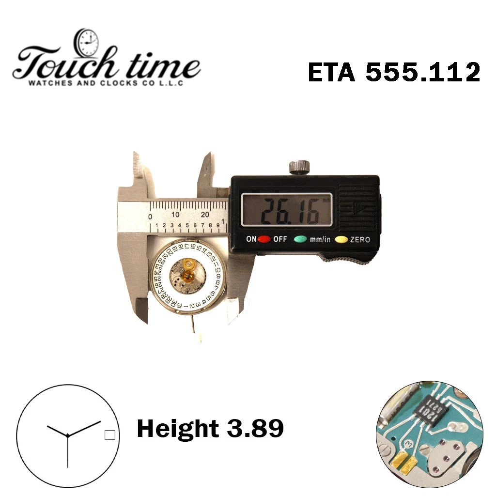ETA 555.112-Swiss Made Movement-White Disk At 3 -3 Hands-H:3.89mm. thumbnail 4