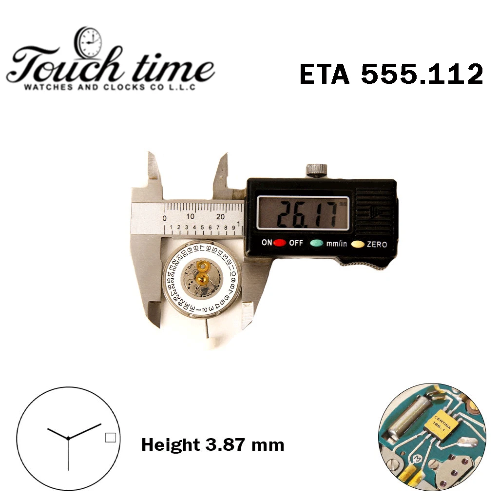ETA 555.112 CERTINA - سويسري صناعة حركة - أبيض قرص عند 3-3 عقارب - H: 3.87mm. thumbnail 4