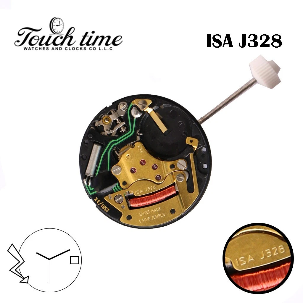 ISA J328 Swiss Made Quartz Movement, White Date Disk at 3, 3 Hands.
