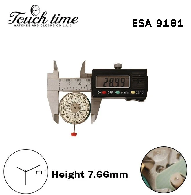 ETA 9181-Swiss Quartz Movement-H:mm7.66-White Day/Date Disk At 3 -3 Hands-Replacement For ESA 9180 or 9182 or 9183. thumbnail 3