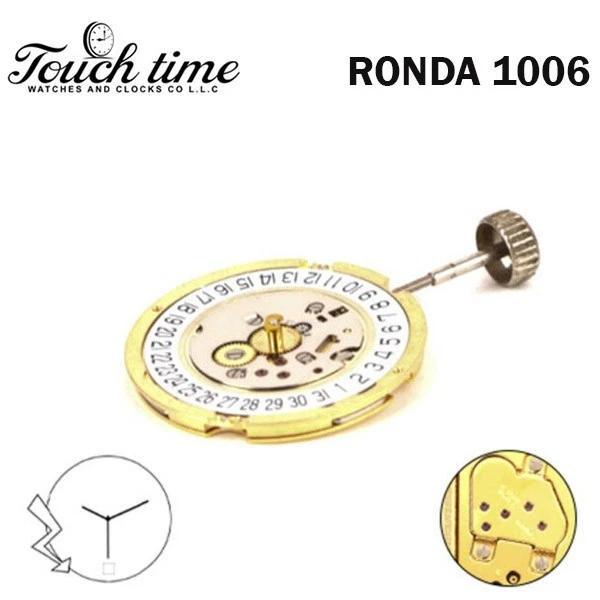 RONDA 1006 حركة كوارتز سويسرية - 0 Jewels - 2 عقارب - قرص عند6 - ذهبي Plated - H: 23.90mm thumbnail 4