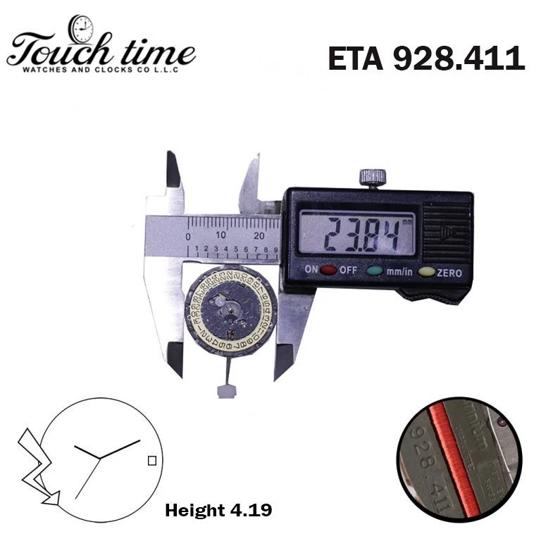 ETA 928.411 Swiss Quartz Movement-3 Hands-Gold Date Disk At 3-Without Hour Wheel-Height:4.19mm. thumbnail 3