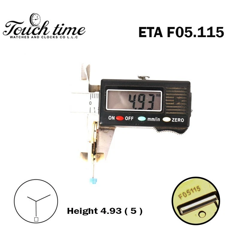 ETA F05.115 Swiss Watch Movement-H:5(4.93mm)-Black Date Disk At 6 -Gold Plated. thumbnail 3