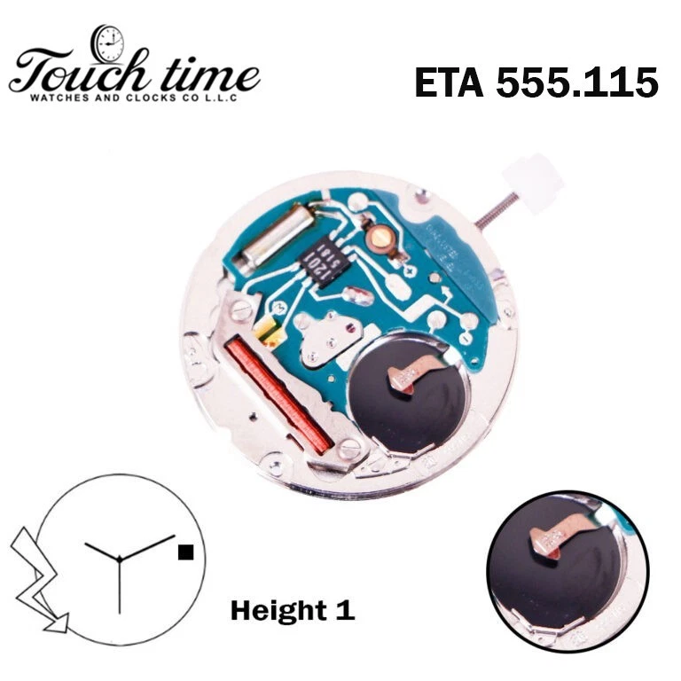 ETA 555.115 Swiss Quartz Movement-5 Jewels-3 Hands-White Date Disk at 3-H:3.91mm