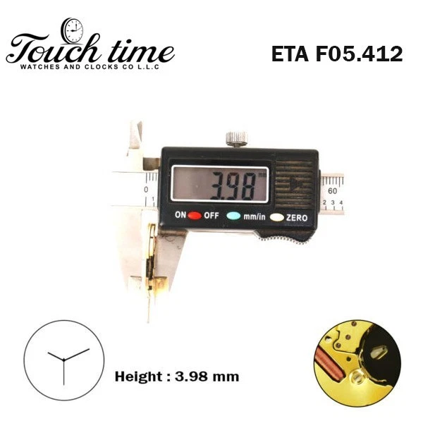 ETA F05.412 Swiss Made Watch Movement-3Hands- White Date Disk at 3-Hight 3.98mm. thumbnail 3