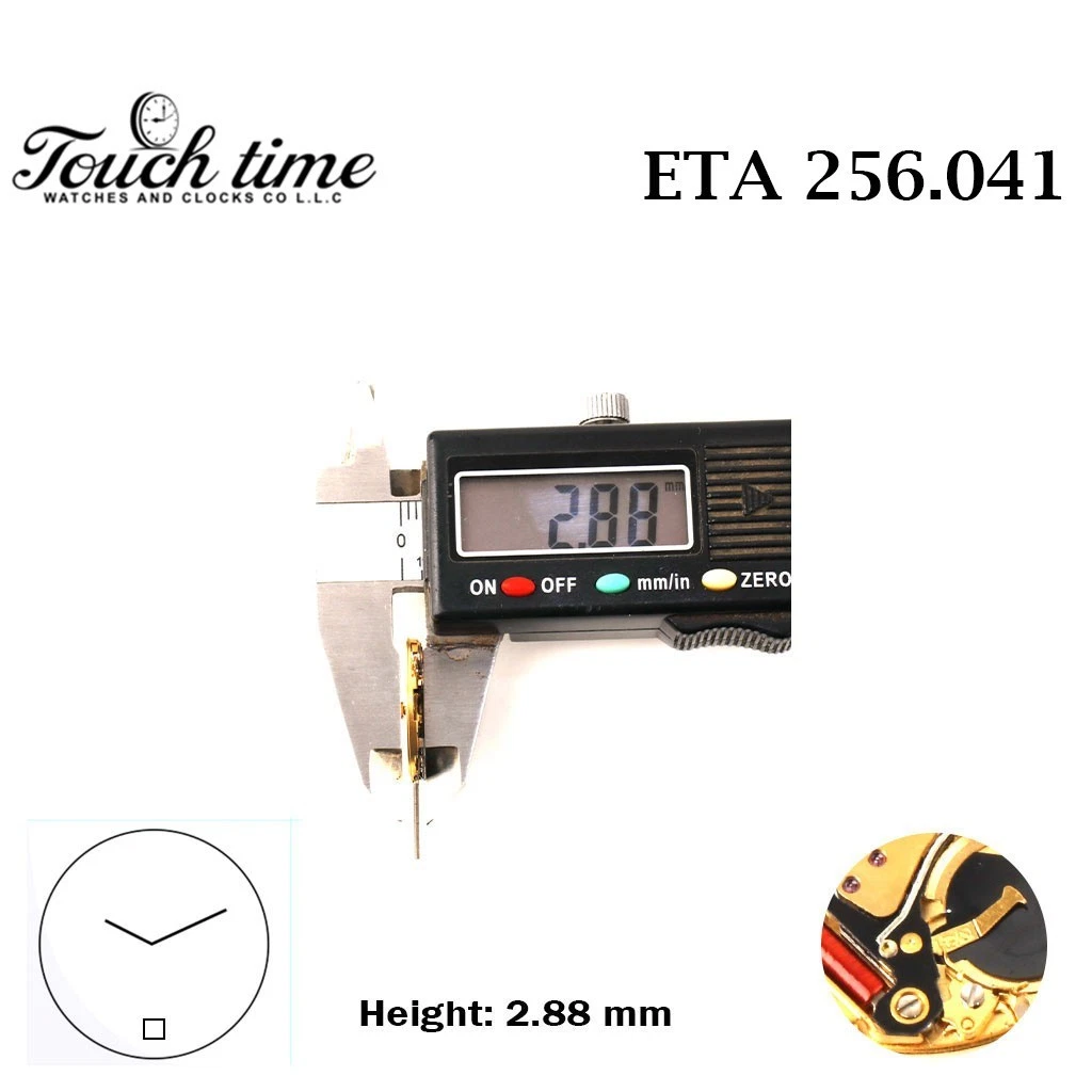 ETA 256.041 سويسري صناعة ساعة حركة - 2 عقارب - أسود قرص التاريخ عند 6 - الارتفاع: 2.88mm . thumbnail 3