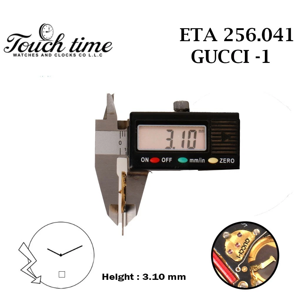 ETA 256.041 GUCCI - 1 سويسري صناعة ساعة حركة - 2 عقارب - أسود قرص التاريخ عند 6 - H: 3.10mm. thumbnail 3