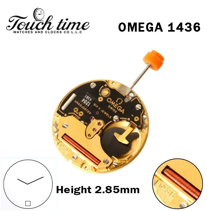 OMEGA 1436 Swiss Watch Movement-2 Hands-White Disk At 6-Height:2.85mm.