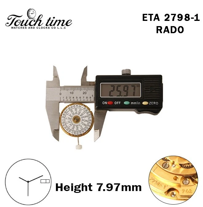 ETA 2798-1-RADO-Swiss Movement-3 Hands-White Slavic Day/Date Disk At 3-H:7.97mm. thumbnail 4