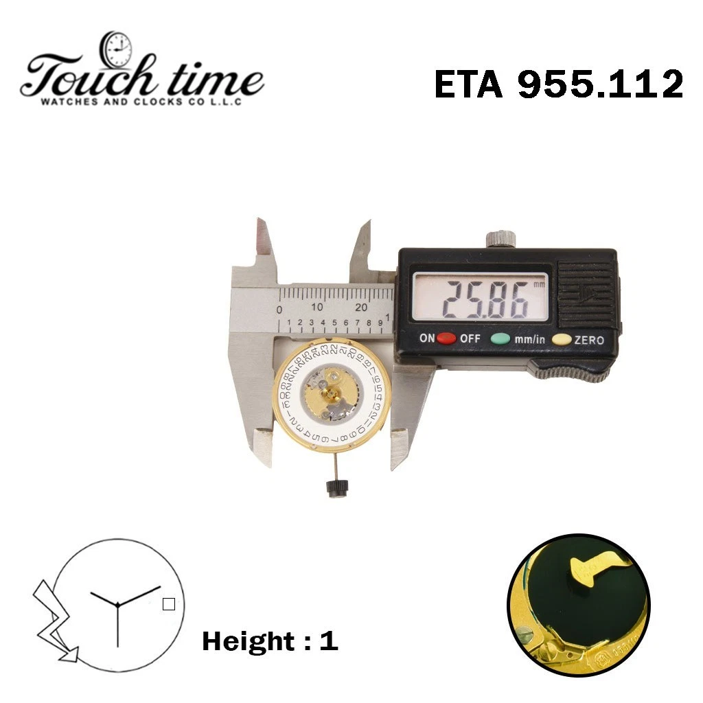 ETA 955.112-Swiss Quartz Movement-H:1(3.82mm)-White Disk At 3 -3 Hands. thumbnail 4