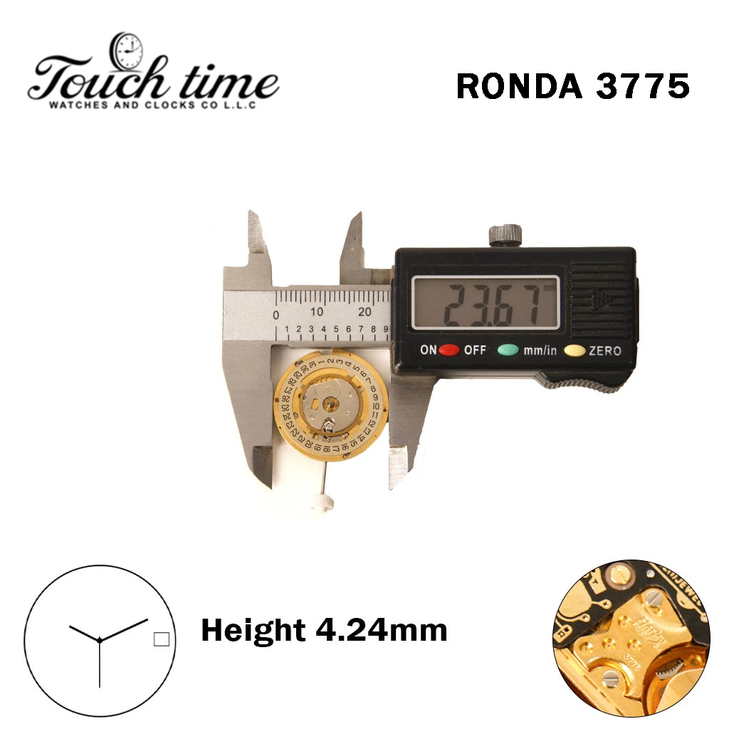 RONDA 3775 -Harley-Swiss Watch Movement-3 Hands-Gold Disk At 3-Height:4.24mm. thumbnail 4