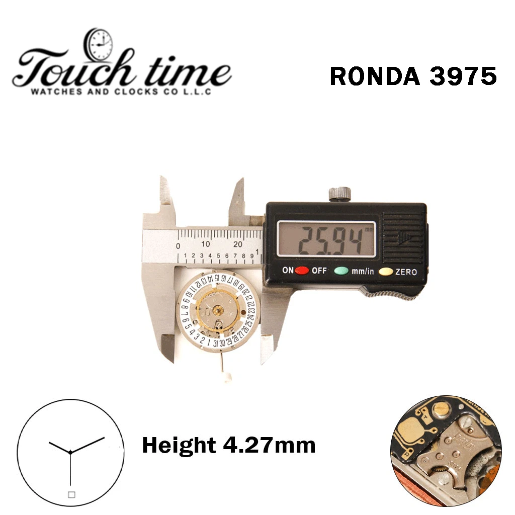 RONDA 3975 -Harley-Swiss Watch Movement-3 Hands-White Disk At 6-Height:4.27mm. thumbnail 4