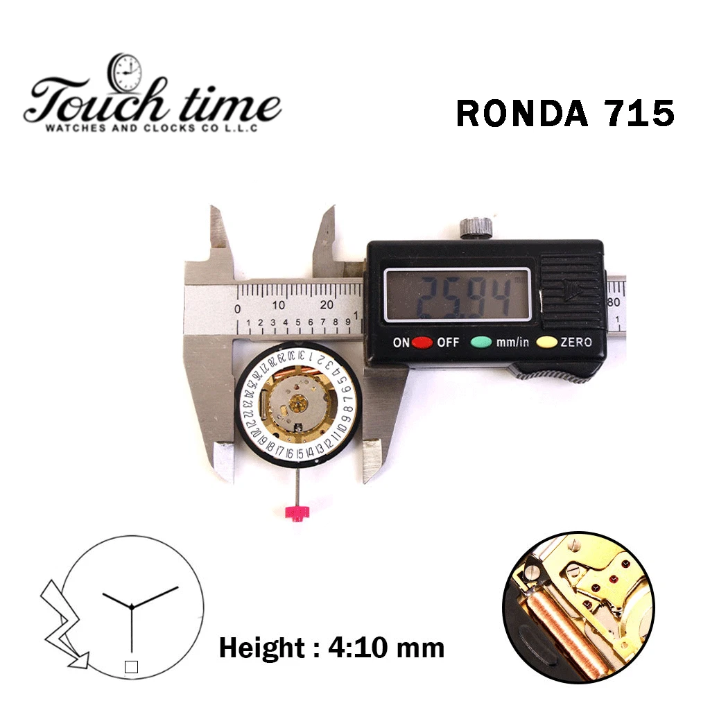 RONDA 715 Swiss Watch Movement-3 Hands-White Disk At 6-Height:4.10mm. thumbnail 4