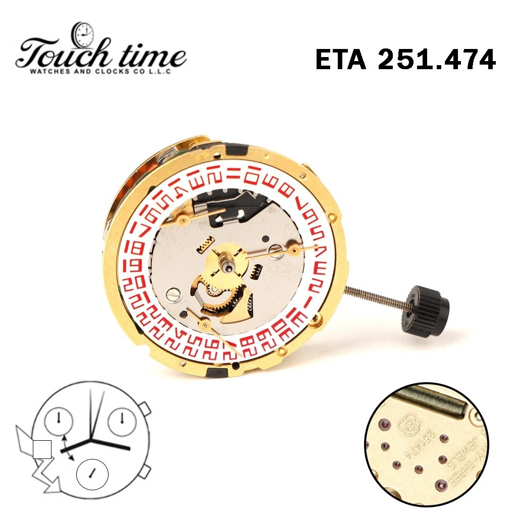 ETA 251.474 Swiss Movement-Chronograph-White Disk At 9-3 Couner-Height:6.58mm. thumbnail 5