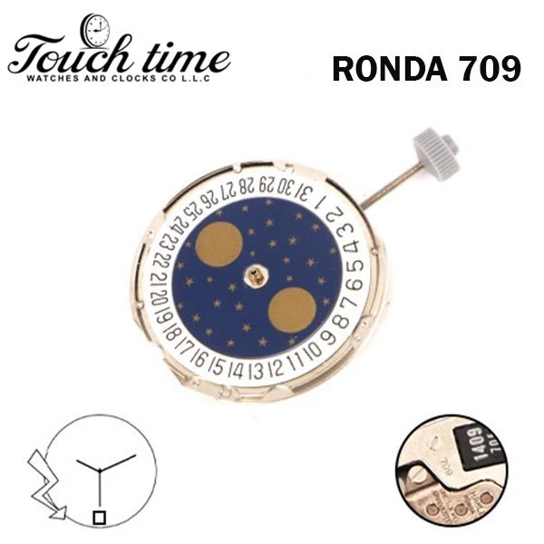 Ronda 709 Swiss Quartz Movement- Moon Phase– White Date at 6-3Hands. thumbnail 2