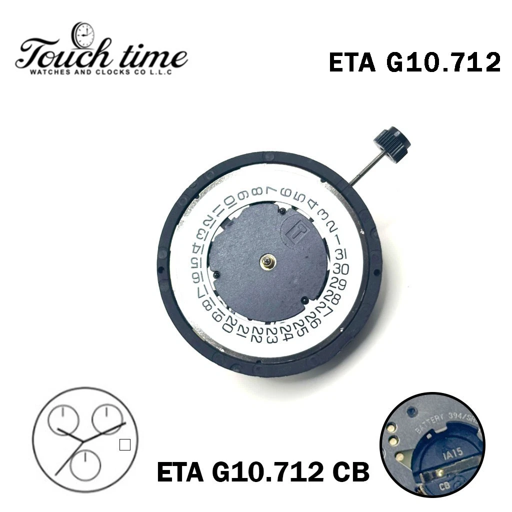 ETA G10.712 CB-Quartz Movement-Replacement ETA G10.711- White Date Disk At 3-3 Hands. thumbnail 2