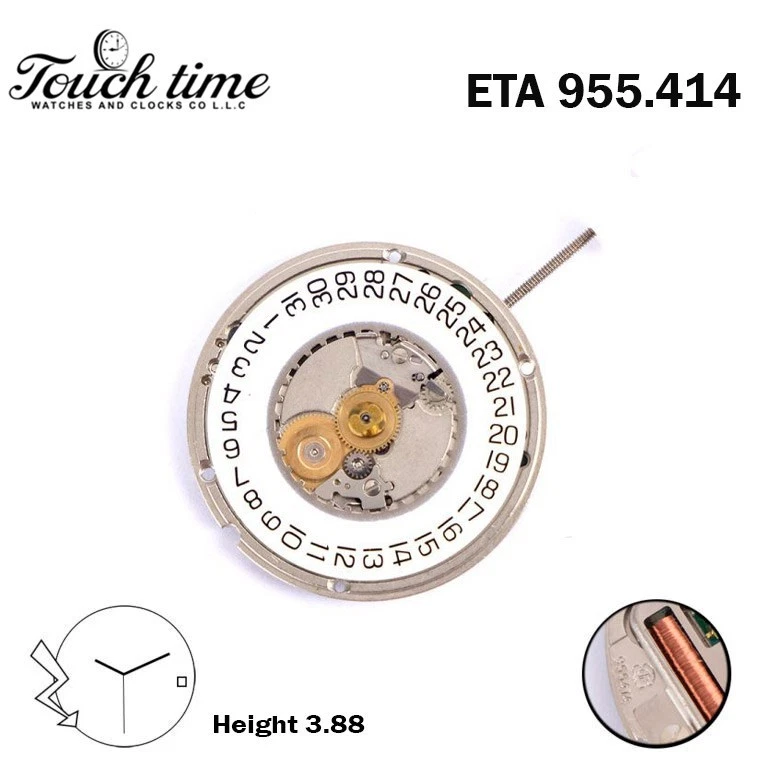 ETA 955.414 Swiss Made Quartz-White Date Disk at 3-3 Hands-7Jewels-H:3.88 thumbnail 2