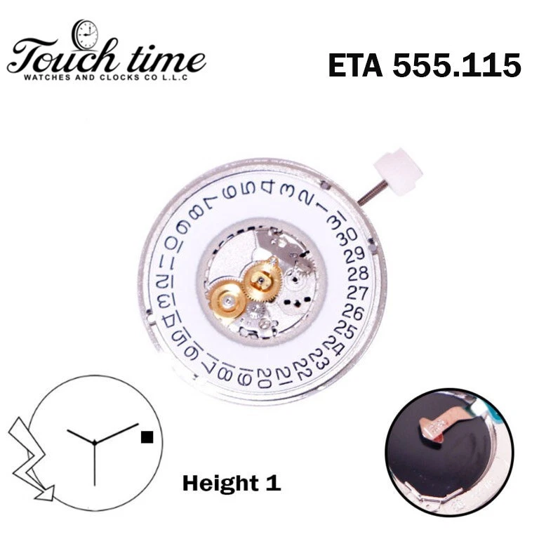 ETA 555.115 حركة كوارتز سويسرية - 5 Jewels - 3 عقارب - أبيض قرص التاريخ عند 3 - H: 3.91mm thumbnail 2