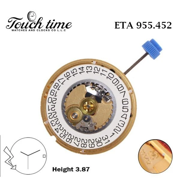 ETA 955.452 سويسري صناعة ساعة حركة - 3عقارب - أبيض قرص التاريخ on 3-7 Jewels. thumbnail 2