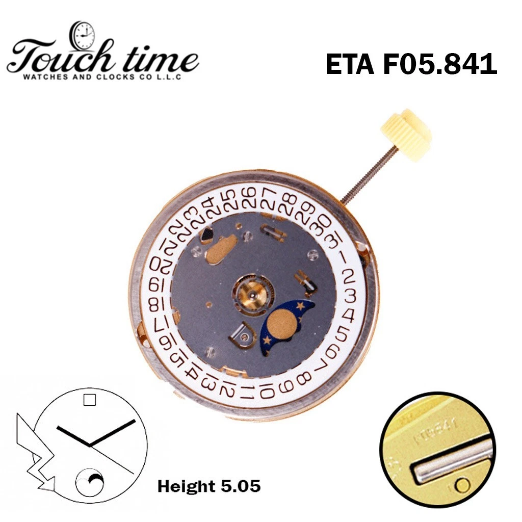 ETA F05.841 Swiss Made Watch Movement, 3 Hands, White Date Disk at 3, Moon phase. thumbnail 2