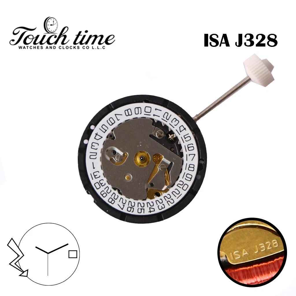 ISA J328 Swiss Made Quartz Movement, White Date Disk at 3, 3 Hands. thumbnail 2