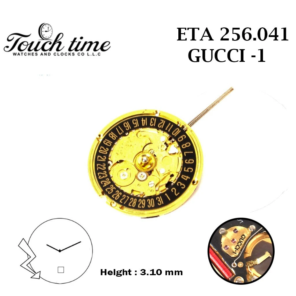 ETA 256.041 GUCCI - 1 سويسري صناعة ساعة حركة - 2 عقارب - أسود قرص التاريخ عند 6 - H: 3.10mm. thumbnail 2