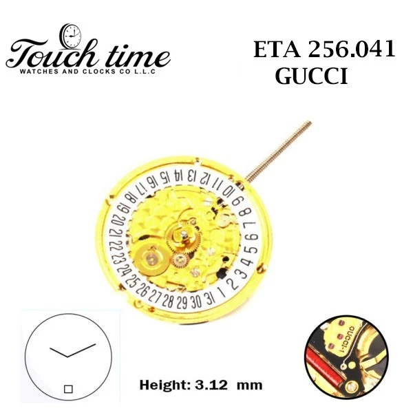 ETA 256.041 GUCCI 1 Swiss Made Watch Movement-2 Hands-White Date Disk At 6-H:3.12mm thumbnail 2