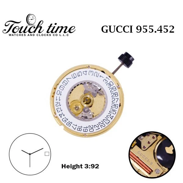 ETA 955.452 GUCCI - 1 سويسري ساعة حركة - أبيض قرص التاريخ عند 3-3 عقارب - 7 Jewels. thumbnail 2