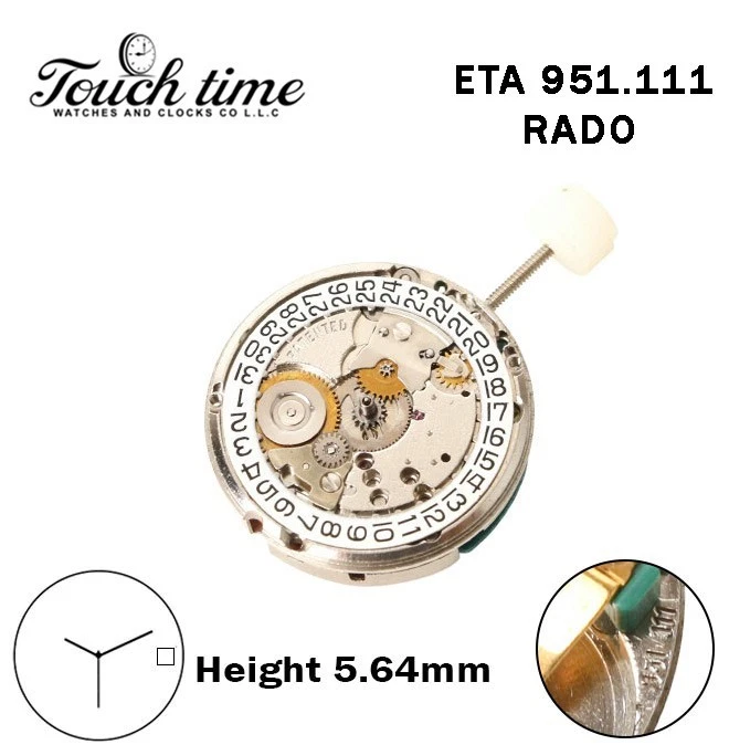 ETA 951.111 RADO - حركة كوارتز سويسرية - أبيض قرص عند 3 - الارتفاع: 5.64mm - 3 عقارب. thumbnail 2