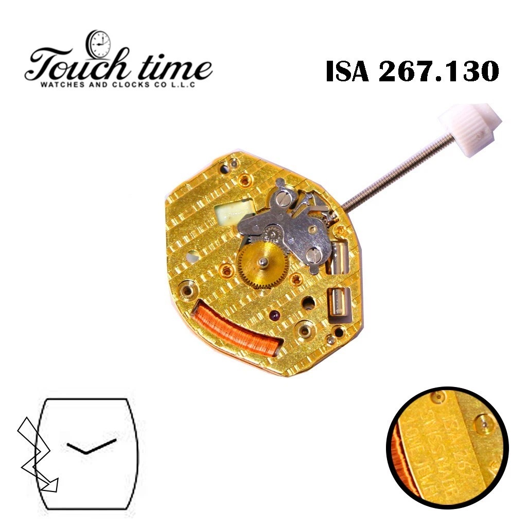 ISA 267-130 Swiss Made Quartz Movement, Gold Color, 2 Hands, (267.130) . thumbnail 2