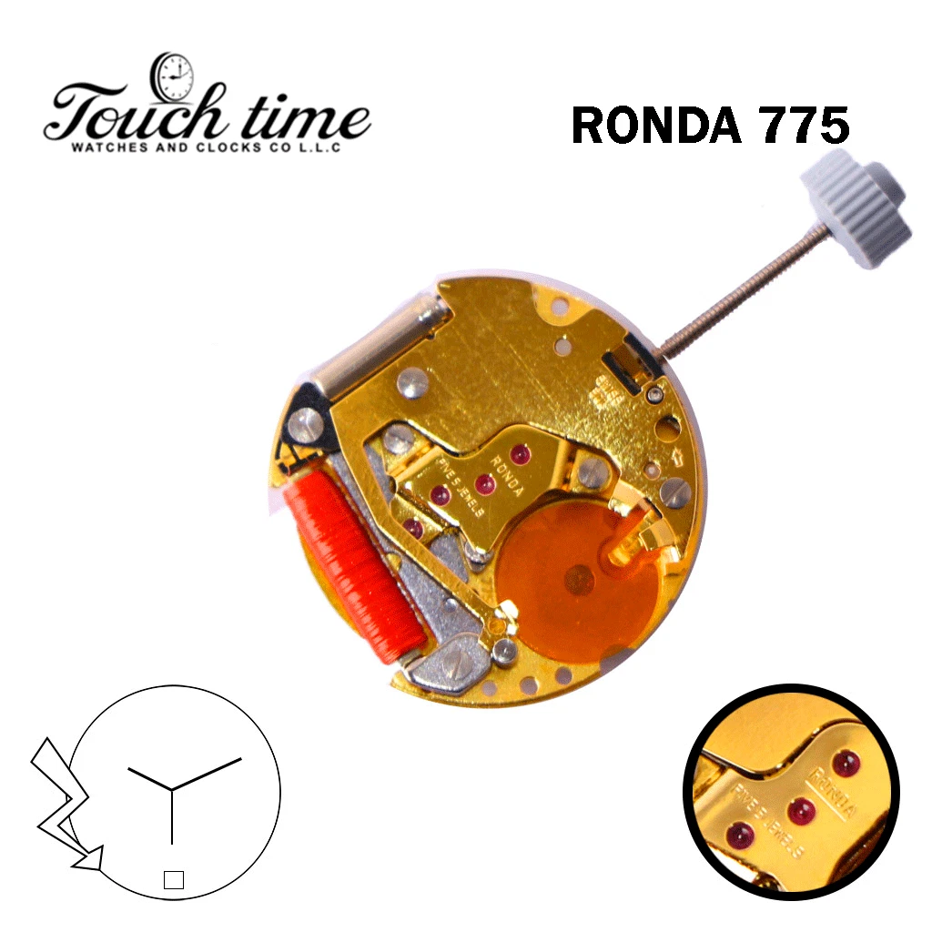 RONDA 775 Swiss Quartz Movement-White Date Disk At 6- 3 Hands-Height:3.67mm.