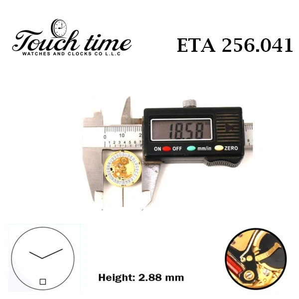 ETA 256.041 Swiss Watch Movement-2 Hands-White Date Disk At 6-Height:2.88mm. thumbnail 4
