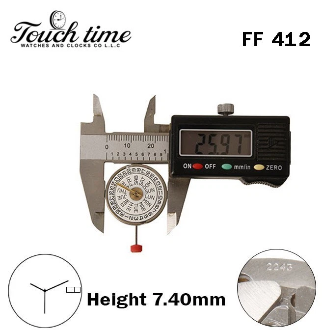 FF 412-Standing-Swiss Quartz Movement-White Day/Date Disk At 3-H:7.40mm-3 Hands. thumbnail 4
