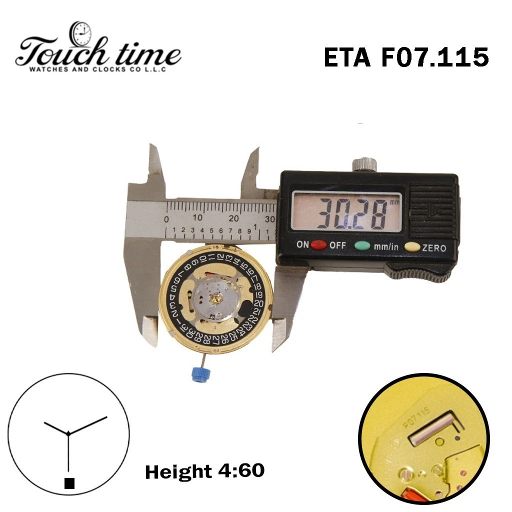 ETA F07.115-Quartz Movement-Height:4.48mm-Black Date Disk At 3-3 Hands thumbnail 2