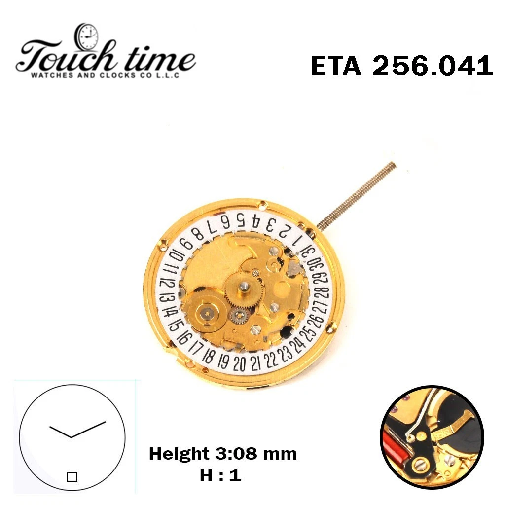 ETA 256.041-Quartz Movement-Black Circuit-White Disk At 6-Height:3.09mm-2 Hands thumbnail 2