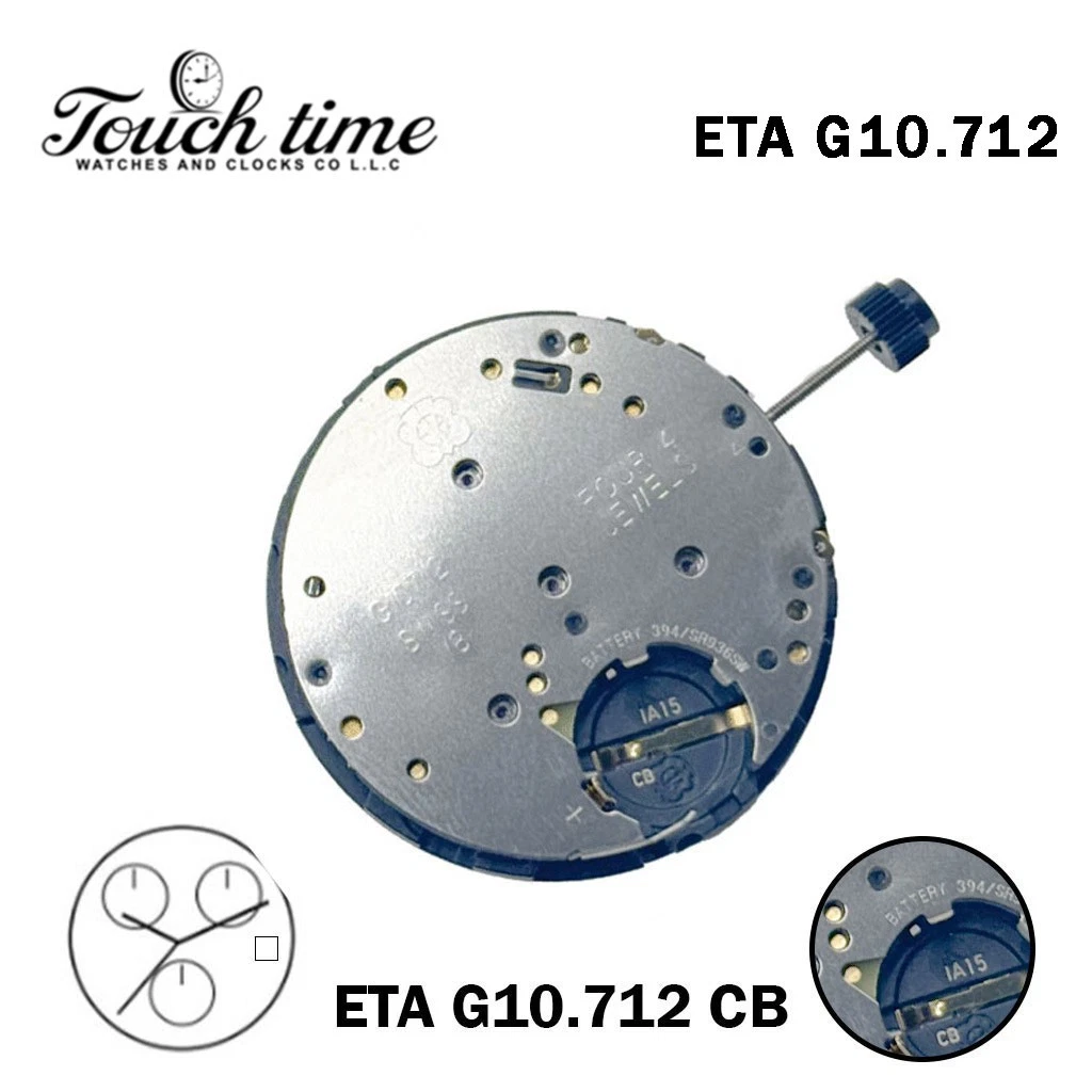 ETA G10.712 CB-Quartz Movement-Replacement ETA G10.711- White Date Disk At 6-3 Hands.