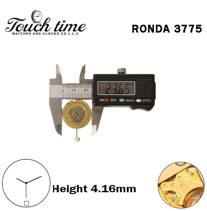 RONDA 3775 -Harley-Swiss Movement-3 Hands-Gold Disk At 6-H:4.16mm-Gold Circuit. thumbnail 4