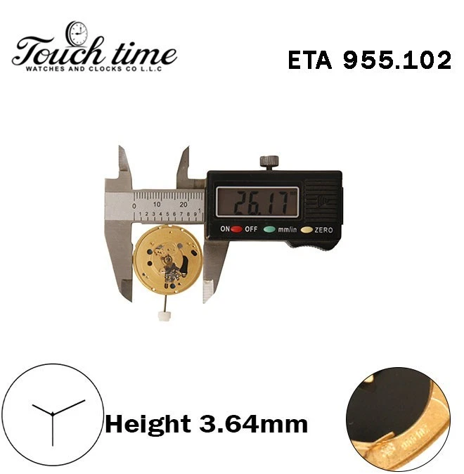 ETA 955.102 - سويسري صناعة حركة كوارتز - الارتفاع: 3.64mm - Without قرص - 3 عقارب. thumbnail 4