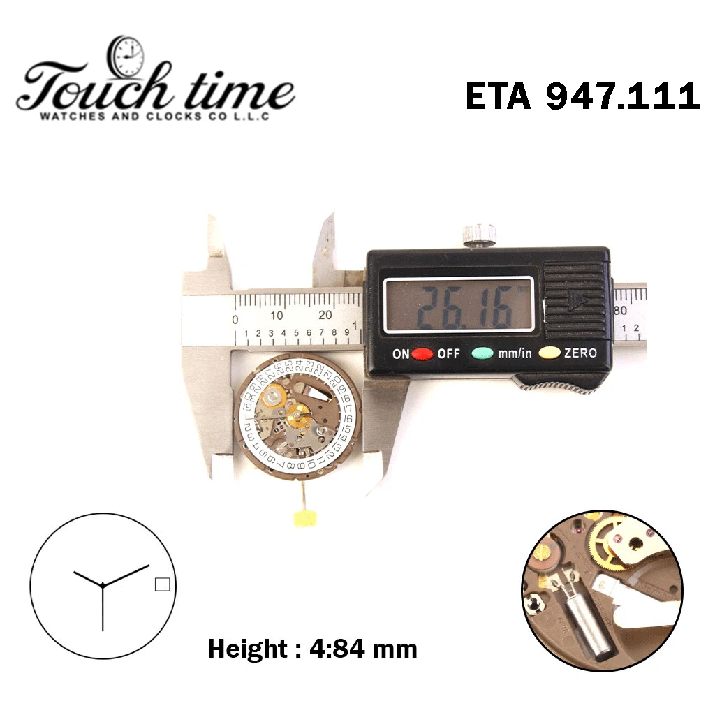 ETA 947.111-Swiss Quartz Movement-3 Hands-H:4.84mm-White Disk At 3-Silver thumbnail 4