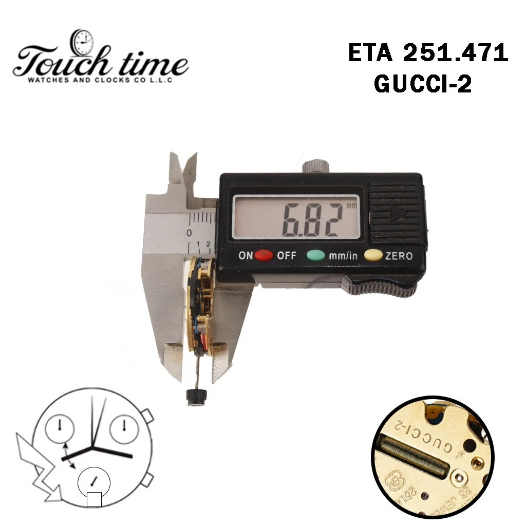 ETA 251.471 - GUCCI - 2 حركة سويسرية - Chronograph - أبيض قرص عند 6-3 Couner - الارتفاع: 6.82mm. thumbnail 3