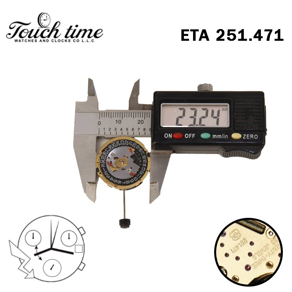 ETA 251.471 Swiss Movement-Chronograph-Black Disk At 3-3 Couner-Height:6.55mm. thumbnail 4
