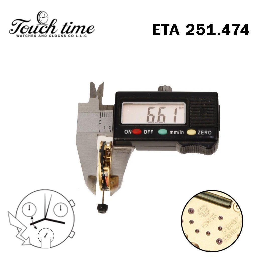 ETA 251.474 حركة سويسرية - Chronograph - أبيض قرص عند 6-3 Couner - الارتفاع: 6.61mm thumbnail 3