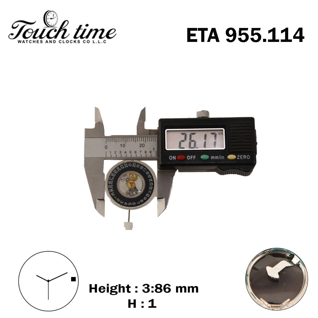 ETA 955.114 Swiss Movement - Black Date Disk At 3 - 3 Hands- H: 3.86 mm thumbnail 3