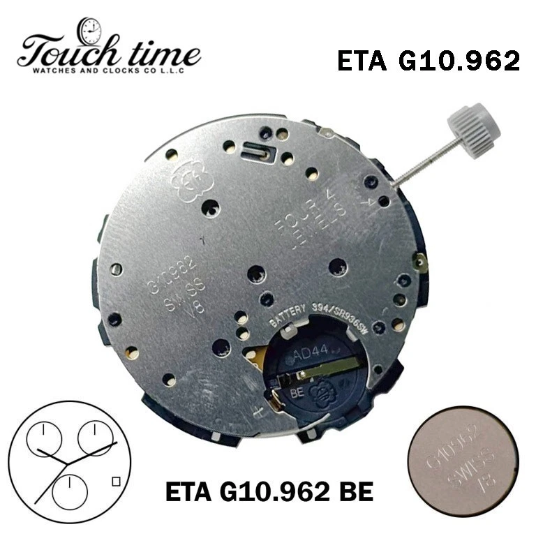 ETA G10.962 BE-Swiss Quartz Movement-White Date Disk At 4-3 Hands-Chronograph.