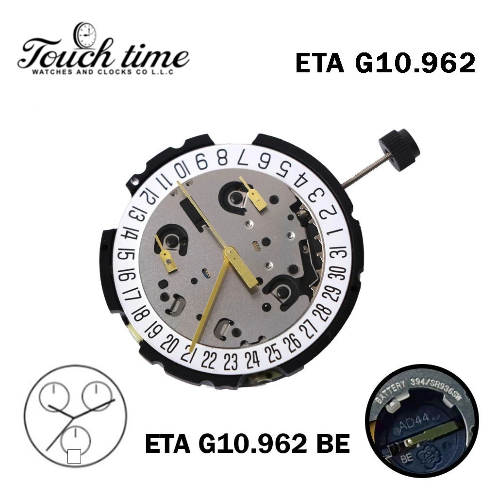 ETA G10.962 BE-Swiss Quartz Movement-White Date Disk At 6-3 Hands-Chronograph. thumbnail 2